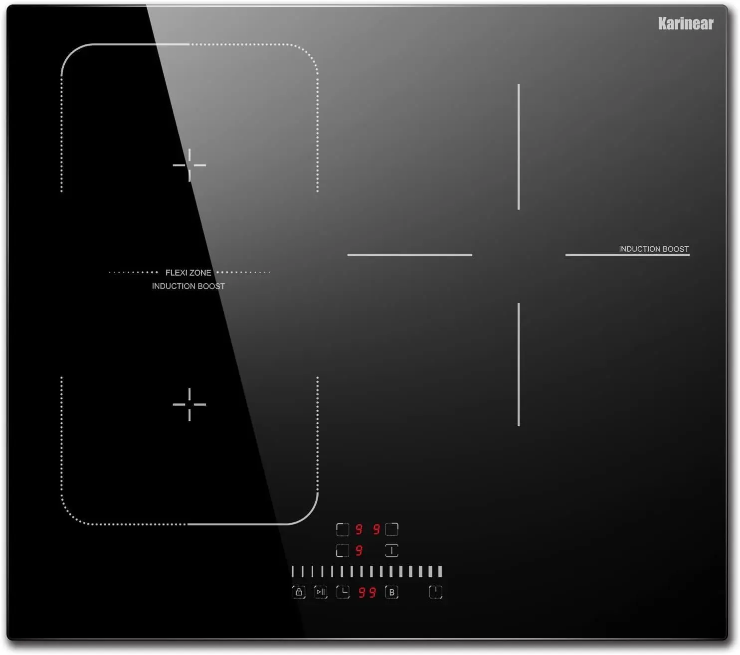 Karinear 24 Inch Induction Cooktop 3 Burners, 6800W Built-in Induction Stovetop with Flex Zone,Child Safety Lock, Timer, Boost, Slider Control Black Glass Electric Cooktop 220-240V Hard Wire furnace