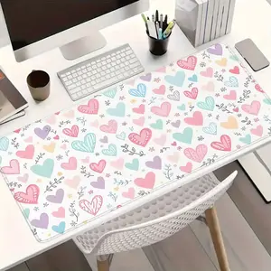 1pc Colorful Heart Large Gaming Mouse Pad, Cute Graffiti Extended Desk Mat,Office Desk Accessories Non-Slip Stitched Edge Computer Mat ,Rubber Base Laptop Keyboard Pad for Home Office & Gamer,Durable and Spill-Resistant