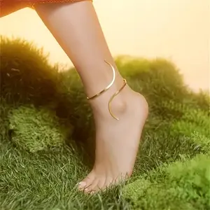 14K Gold Plated Snake Wrap Anklet, Minimalist Serpent Cuff Anklet, Adjustable Dainty Foot Jewelry for Women