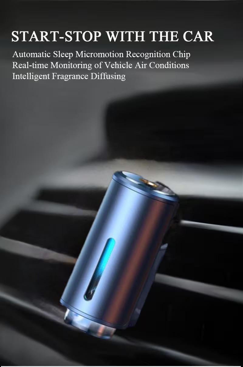 Smart Car Air Freshener, Diffuser, Comes with with Airconditioning Vent Clips And 3pcs Essential Oils, Rechargeable Design, USB Charging, Longlasting Freshness (Gray)