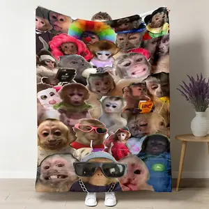 Funny Monkey Face Meme Collage Flannel Blanket -Lightweight, soft & non-deformable, perfect for living room sofas and bedroom beds.Easy to carry, all-season & multi-purpose, a fantastic gift choice for any occasion Flouncy durable bookish cosy garage guy