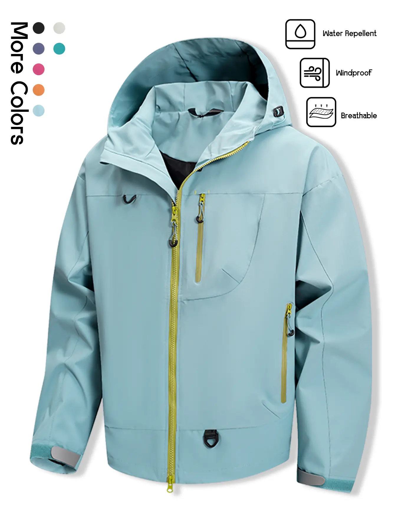 Men's Waterproof Hooded Outdoor Jacket Windproof Breathable Hiking Rain Coat Casual Lightweight Softshell Parka
