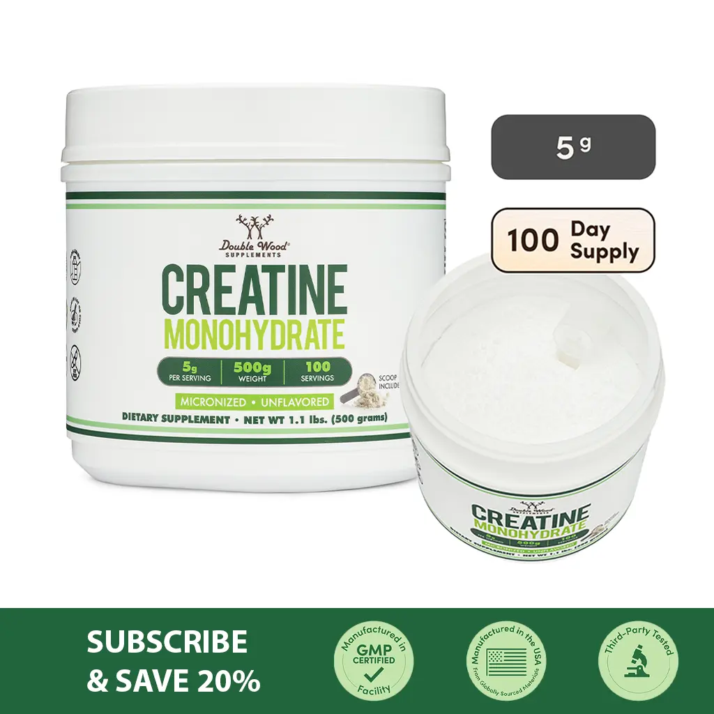 Creatine Monohydrate | 500 g | 100 Day Supply | Promotes Muscle Pump | Support Physical & Mental Endurance | Double Wood Supplements Creatine Monohydrate | 500 g | 100 Day Supply | Promotes Muscle Pump | Support Physical & Mental Endurance | Double Wood Supplements