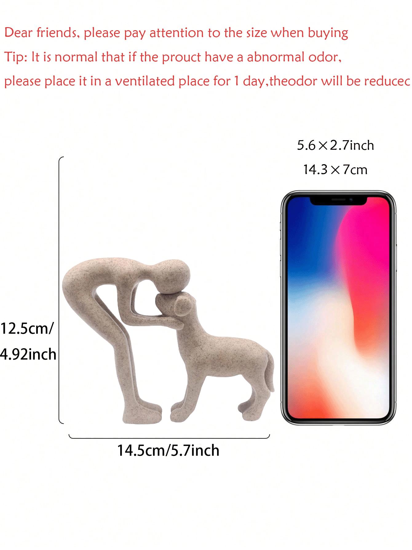 Dog Sculpture Home Decor, Sandstone Man and Dog Statue Figurine, Interactive Pet Memorial Gifts for Dog fan Lovers, Minimalist Puppy & Owner Decorative Arts for Shelf, Living Room, Office