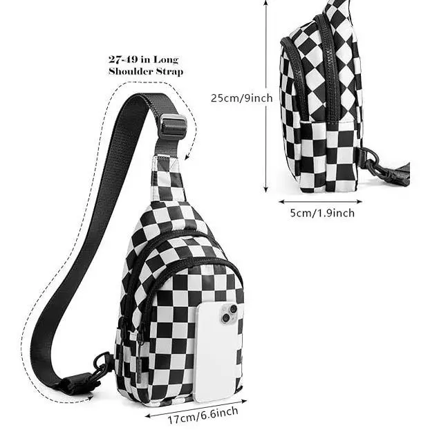 Women's Beige Plaid Mini Crossbody Sling - Adjustable Shoulder Strap, Casual Lightweight Phone Purse, Belt Option for Sports Gym Travel (Crossbody Bags for Women)