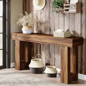 63 Inch Farmhouse Wooden Console Table, Rustic Brown Long Narrow Sofa Table Behind Couch, Multi-Functional Entryway Accent Table, Vintage Wood Hallway Side Table for Living Room Entrance Home Decor