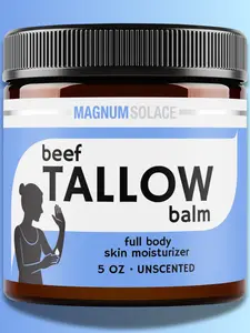 Magnum Solace Beef Tallow Balm - 5 oz Full Body Skin Moisturizer with Vit E, Almond Oil, Natural Unscented, Alcohol Free, Deep Moisture