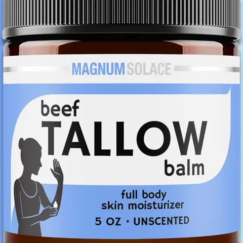 Magnum Solace Beef Tallow Antioxidant Balm - 5 oz Anti-Aging Body Care, Gentle Moisturizing Hydrating Skin Product for Sensitive Skin with Vit E, Sweet Almond Oil, Unscented, Alcohol Free