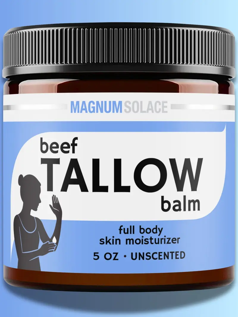 Magnum Solace Beef Tallow Balm - 5 oz Full Body Skin Moisturizer with Vit E, Almond Oil, Natural Unscented, Alcohol Free, Deep Moisture