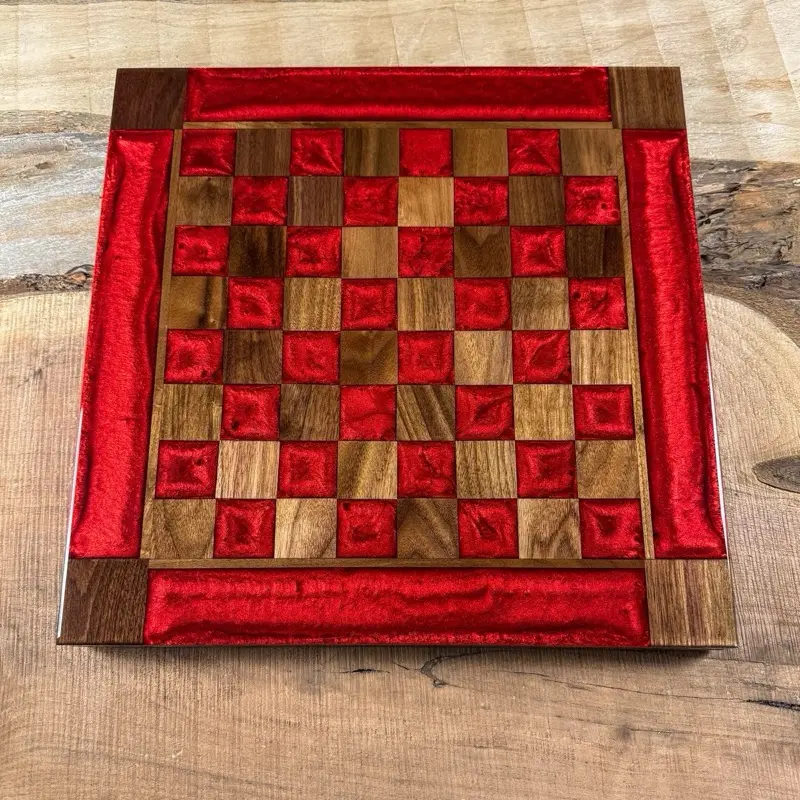Red Lava Black Walnut Chess Board (INCLUDES PIECES)