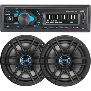 MPR210 7 Character LCD Single DIN  Stereo Radio & JS62 6.5 inch  Speakers Bundle