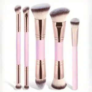 Double-ended Makeup Brush Set, 5pcs/set Soft Bristles Face Makeup Brushes for Foundation, Powder, Concealers, Eye Shadows, Makeup Accessories, Convenient Makeup Brushes