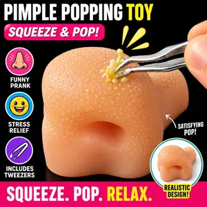 Pimple Popping Nose Toy with Tweezers, Stress Relief Squeeze Toy, Funny Acne Popper Prank Gift for Adults & Teens, 1/2PCS
