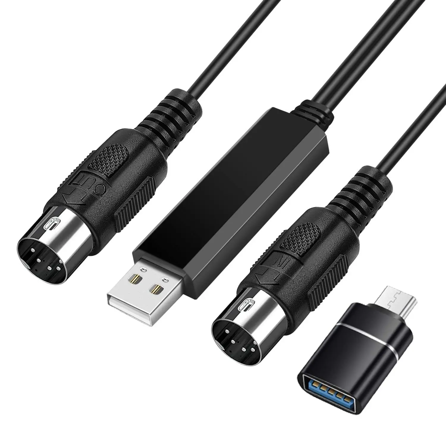 MIDI Cable Set to USB with Type C Adapter 2 in 1 MIDI Piano USB Cord from PC to Keyboard, Synthesizer, Electronic Drum, Electric Blow Pipe, 16 Channels for Windows, Mac, and Android (6 FT)