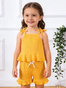 Toddler Girl's Vest and Shorts 2-Piece Set, Striped Knit Ruffle Hem Camisole with Matching Shorts, Sweet Cute Summer Fashion Outfit for Girls, Parties or Gifts.