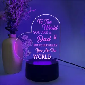 3D Heart Shaped Night Light, USB Powered Desktop LED Lamp, Creative Decorative Light for Home Bedroom Living Room, Gift for Dad