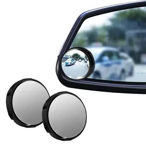 2PCS Round Shape HD Glass Convex Rear View Mirrors with Frame, 360° Wide-Angle Blind-Spot Aid Side View Mirrors, Self-Adhesive Back for Cars, SUVs, Trucks, Black