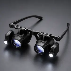 Head Mounted Magnifying Glasses 2X-24X with LED Light, ABS Plastic Lens Glasses for Phone Watch Electronic Repair