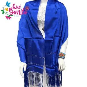 Traditional Mexican Silky Shawl  with Fringes on Both Sides.