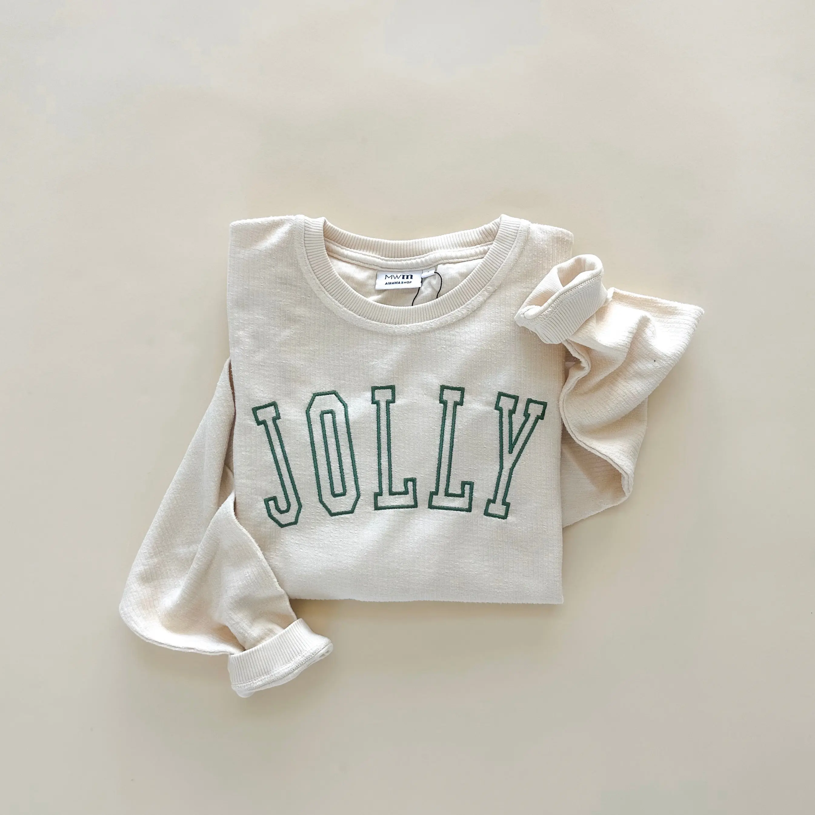Jolly Outline Embroidered Corded Crewneck