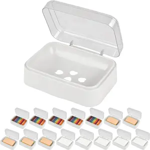 15 Pack Clear Soap Dishes with Lid Hotel Soap Containers in Bulk Lightweight Plastic Bar Soap Holder Boxes with Cover Portable Soap Case for Kitchen,Shower,School,Gym (15, White)