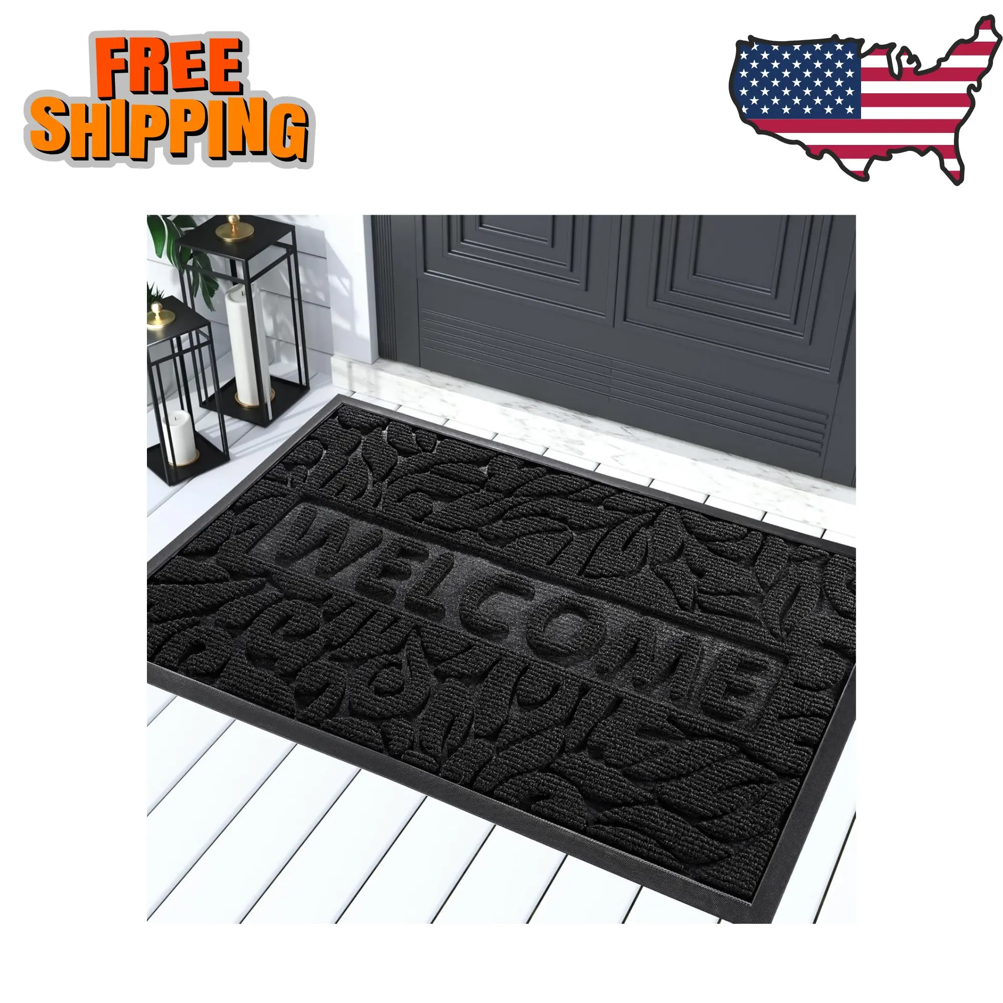 Welcome Mat Outdoor 29.5x17, Waterproof Non-Slip Outdoor Mats Black