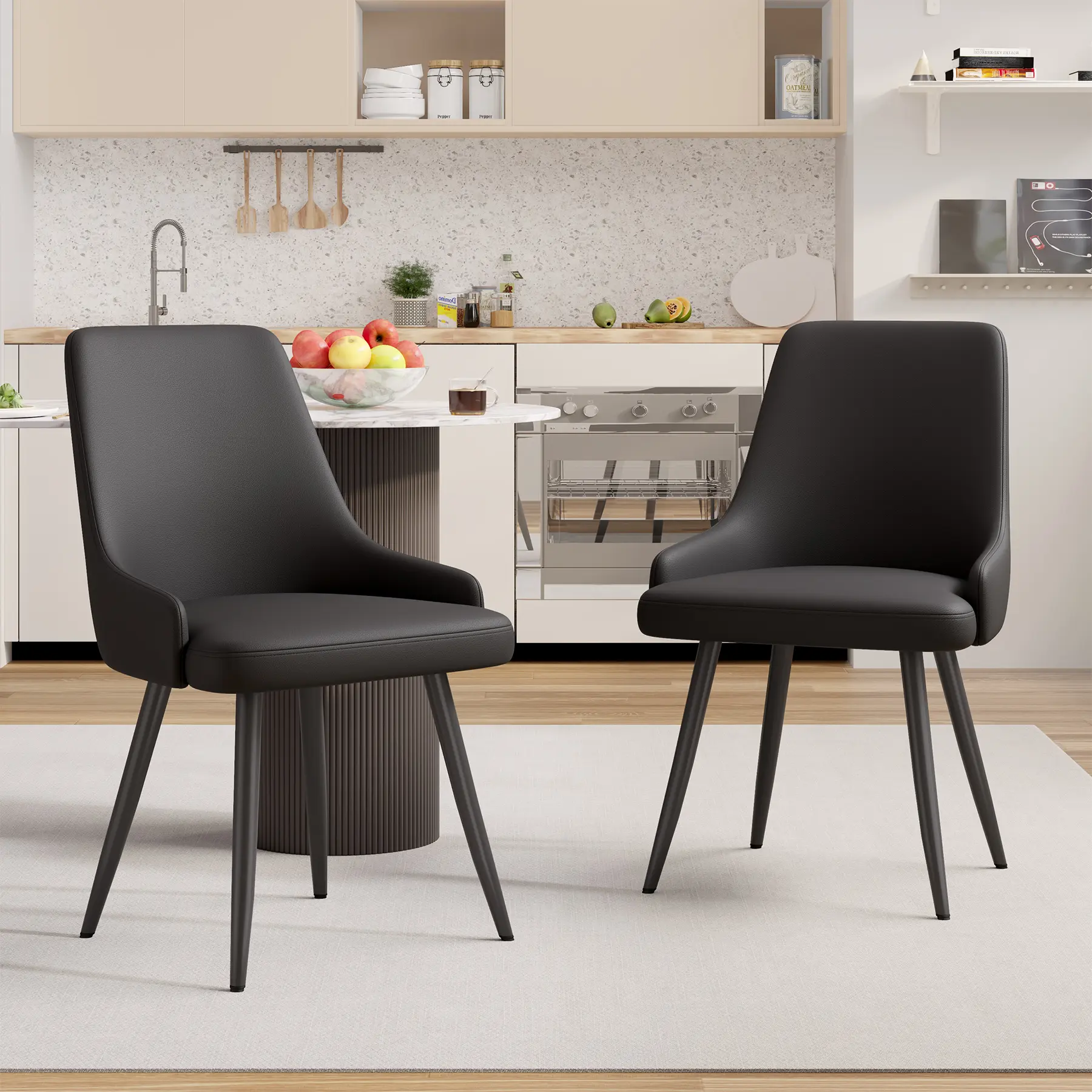 Modern Dining Chairs Set Of 2, Faux Leather Upholstered Dining Room Chairs With Widened Seat, Armless Side Chairs With Metal Legs