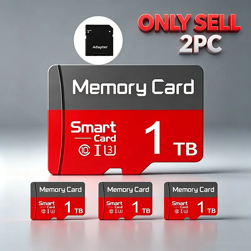 2 Complete Sets 1TB MicroSDXC Card for Dash Cams, Durable SD Memory Card for Car Audio, Micro TF SD Cards for Surveillance Cameras, Micro SD Card for Mobile Phones, SD Card Compatible with PC, Tablets & Cameras
