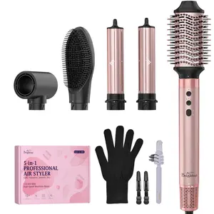 Brightup 5-in-1 Curling Wand Set Upgraded Straightener Brush Automatic Air Curling Iron Hair Styling Tools Hot Cold Air Hair Styler for Fast Drying Curing Volumizing Styling MothersDayGift