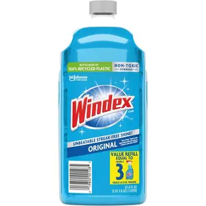 212 MAIN Windex SJN316147CT 0.53 gal Original Streak-Free Shine Glass Cleaner Refill Bottle, Blue - Case of 6, Stainless Household Cleaning Container