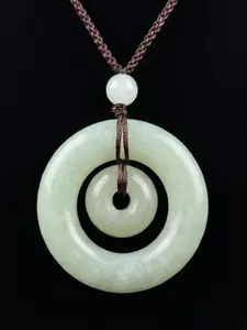 Natural Jade Double Pi Disc Pendant Genuine Jade Necklace
