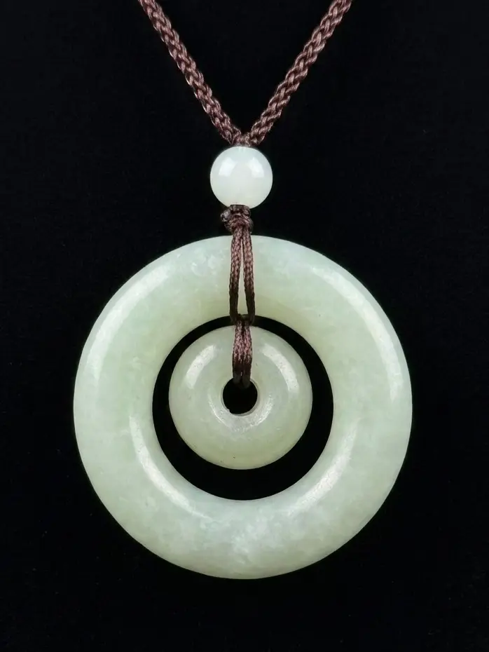 Natural Jade Double Pi Disc Pendant Genuine Jade Necklace