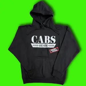 CABS ARE HERE Hoodie – Jersey Shore Unisex Pullover Checkerboard Vintage Black Graphic Kangaroo Fleece