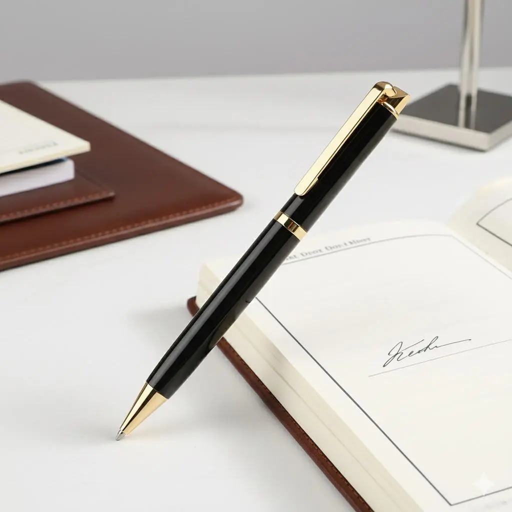 Retractable Metal Pen with Refillable Ink Cartridge, Ergonomic Anti-Slip Grip for Smooth Writing. Durable & Portable Office, Business Signature Pen. Lightweight Luxury Design for Professionals.
