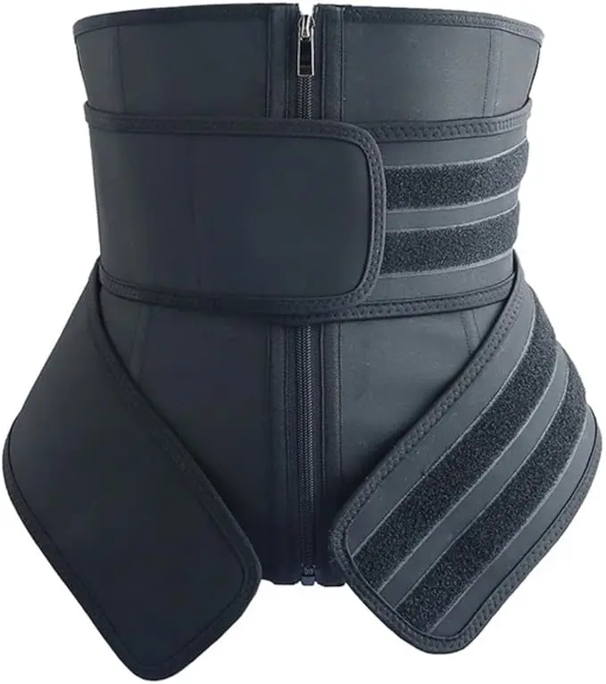 2 Strap Waist Eraser - Adjustable Waist Trimmer Belt with Zipper Closure, Latex Body Shaper Black