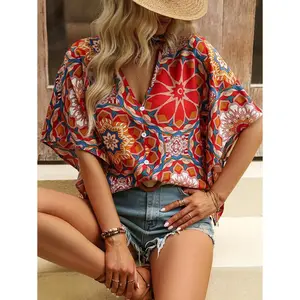 Floral Print Batwing Sleeve Blouse Women Shirt