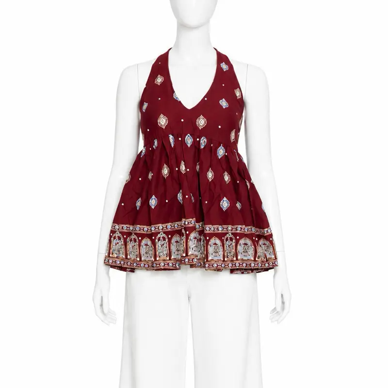 Women's Halter-Neck Boho Top with Border Detail