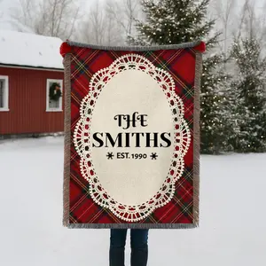 Personalized Christmas Family Blanket, Christmas Vintage Blanket, Family Name Gift, Family Name Blanket, Gift for Family, Xmas Decoration