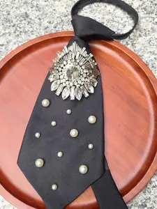 Original High-End Business Style Tie, Adjustable Lazy Design, Heavy-Duty Rhinestone Pearl Decoration, Wedding/commute/formal Occasions