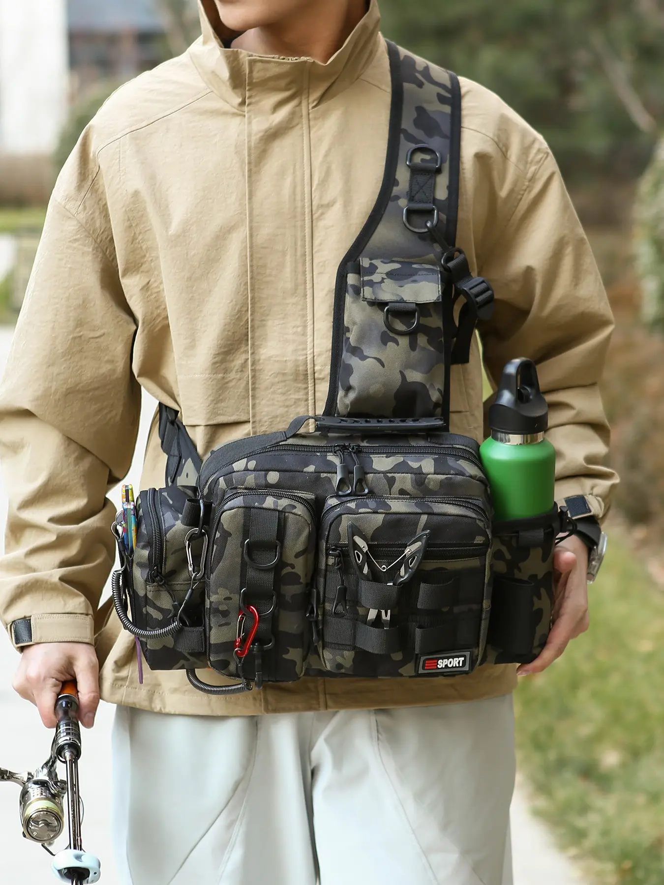1pc Men's Roadbag Shoulder Messenger Bag Camouflage Zipper Closure Efficient Storage Outdoor Equipment Wear resistant Waterproof Multi functional Suitable for Camping, Fishing, Mountaineering Hiking Camping Backpack, Hiking trekking rucksack
