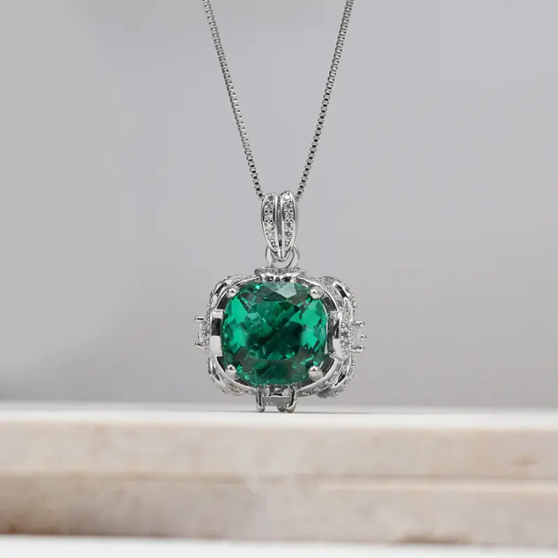 Ocean Blue Green Pendant Large Carat Fat Square Versatile Green Diamond Necklace-5718-2