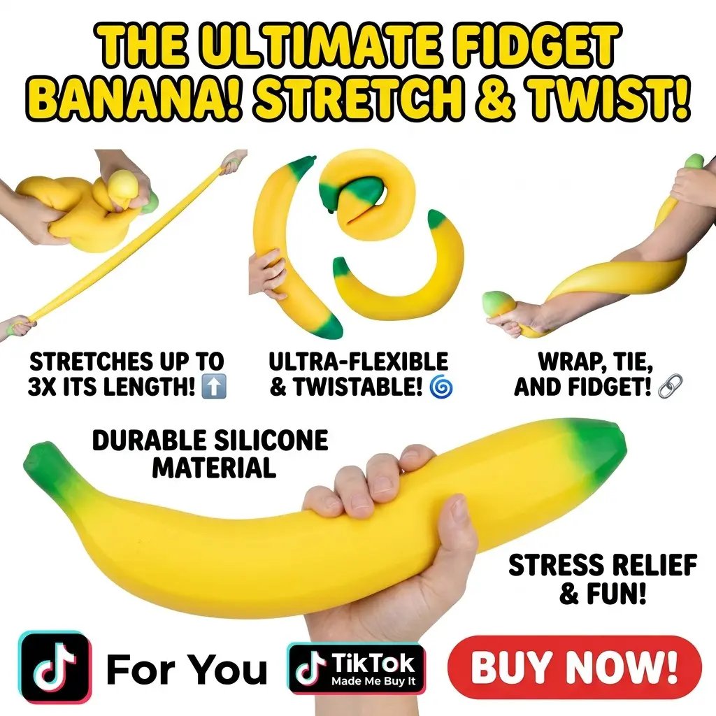 Fun banana squishy toy to brighten your desk, relieve stress, and keep hands busy! Stretchable Stress Relief Stress Reliever
