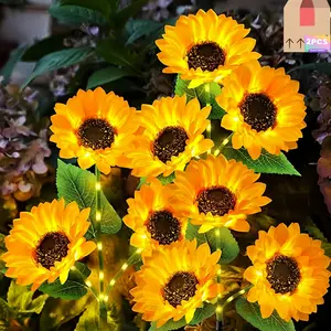 VITYAZI Solar Lights Outdoor Decor - Upgraded 2-Pack Solar Pathway Lights with 6 Sunflower Lights Waterproof Auto On/Off for Garden Patio Yard