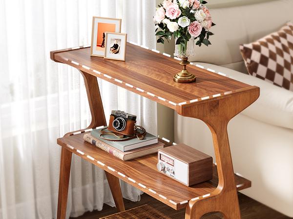 Tribesigns Narrow End Table for Living Room, 2-Tier Slim Sofa Side Table with Solid Wood Legs, Rustic Brown, Farmhouse Tall Design Furniture Home