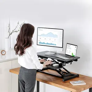 32 inch Desk Converter,  Height Adjustable Sit to Stand Riser, Dual Monitor and Laptop Workstation with Wide Keyboard Tray Height Adjustable Standing Desks Ergonomic Dual Monitor Converter +Keyboard Tray