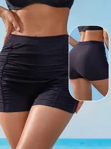 Women's Black Ruffled High Waisted Slimming Butt Lift Bikini Bottom, Casual Holiday Beach Swimwear, Spring & Summer New Arrival Swim Suits For Women High Waisted Women Skirts Swimwears For Woman High Waisted Woman Skirts Two Pieces Swimwear Women