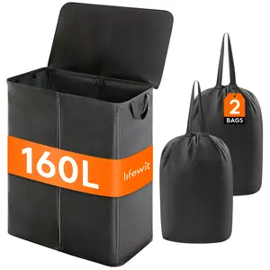 Lifewit Recycling Bin for Kitchen Indoor Home, with Lid Removeable Reusable Inner Bag Bottle Can Glass Waste Plastice Sticker Laundry Set