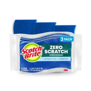 Zero Scratch Scrub Sponge 3 Kitchen Sponges for Cleaning Around the Home Bathroom and More Effective + Gentle Dish Scrubber Bes