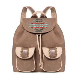 Aztec PU Leather Backpack Purse for Women Fashion Mini Daypack Water-Resistant Southwest Style Design with Multiple Pockets & Adjustable Strap