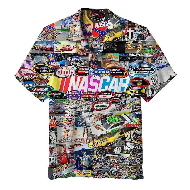 Stock Car Racing Hawaiian Shirt Men Checkered Flag Summer Button Down Race Shirt